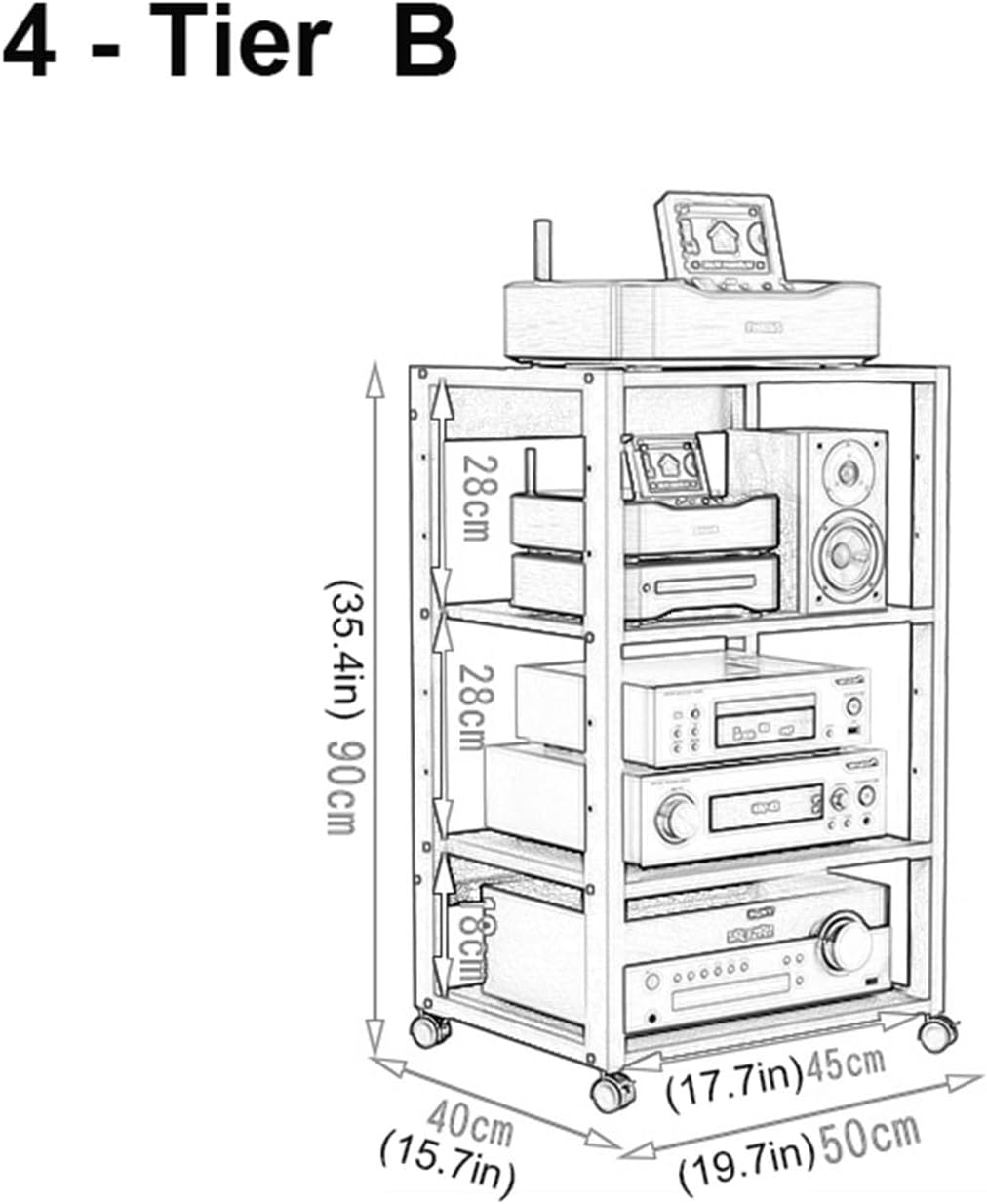 Modern Audio/Video Media Stand Wooden Corner Shelf CD Player Stand Entertainment Stereo Component Storage Cabinet Display Shelf for Home/Office/Living Room/Theater (Size : B 4 Tier)