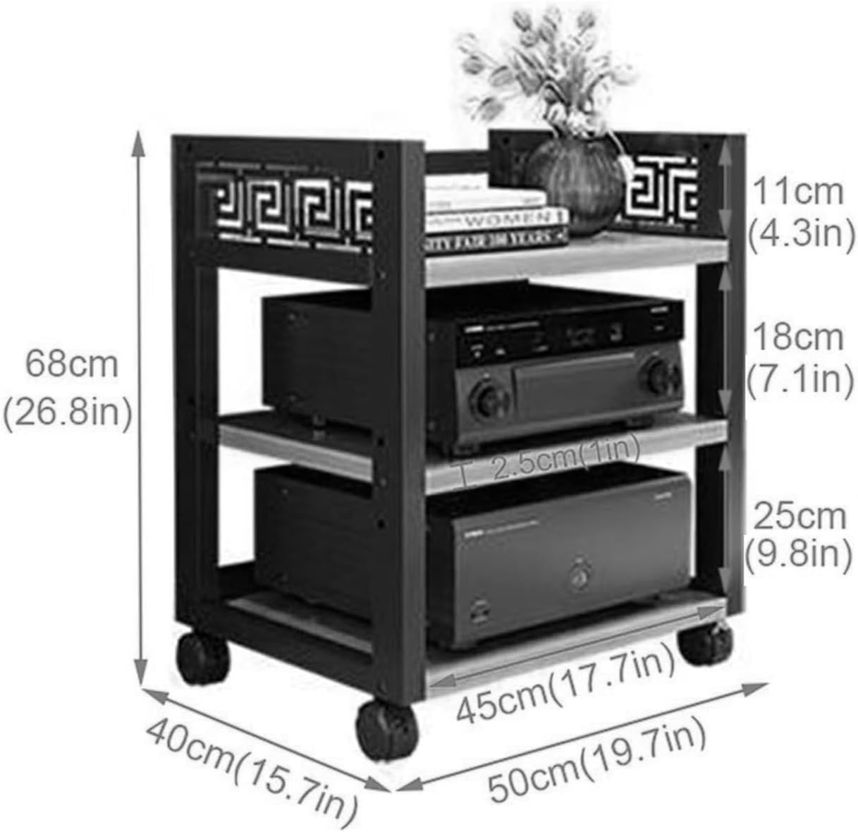 DONGYUE Upright Entertainment Stereo Rack System Component Cabinet with Caster Wheels & Adjustable Shelf