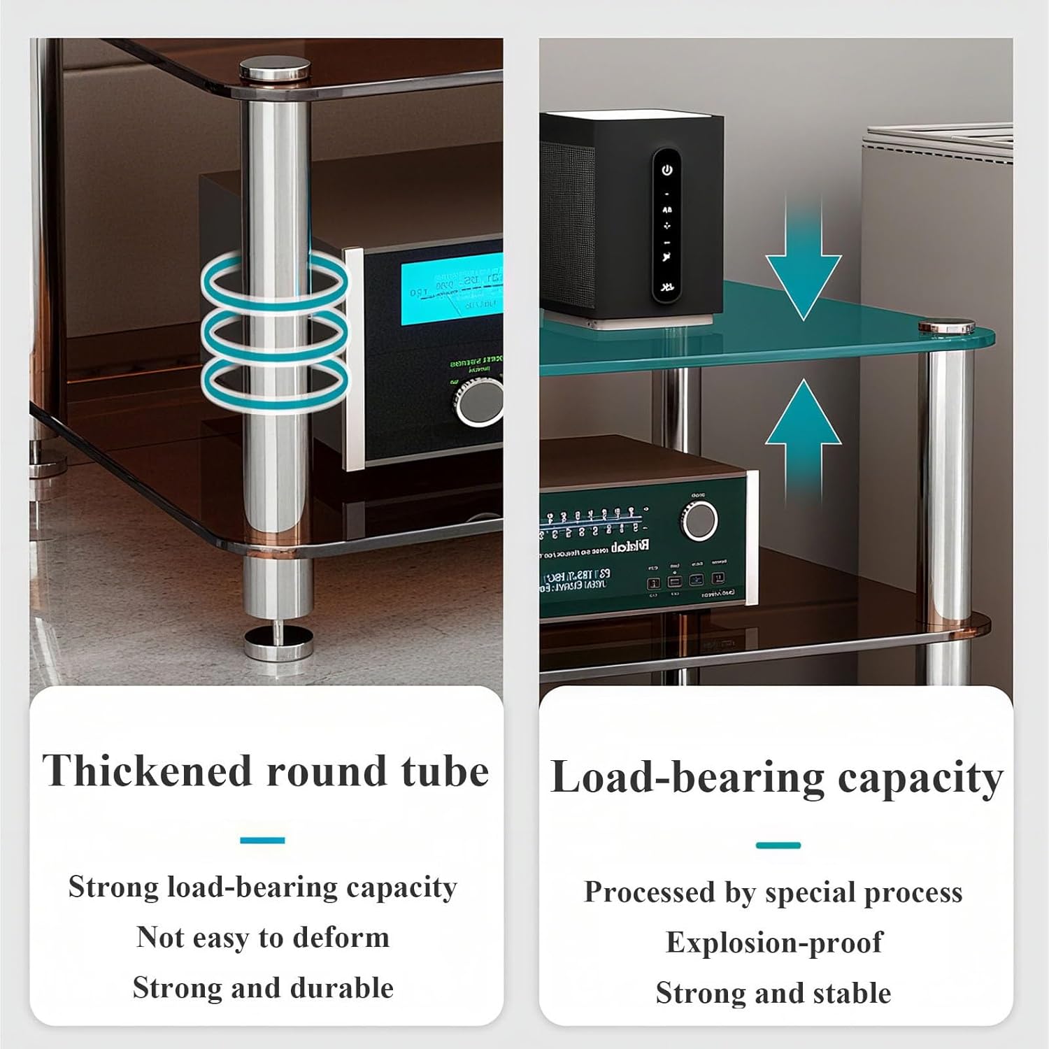 LIHDNGXM 1/2/3/4-Tier Audio Rack Tower with Tempered Glass Shelves Stereo Rack AV Media Stand AV Equipment Cabinet Stereo Receiver Display Stand CD Record Player(Amber Glass