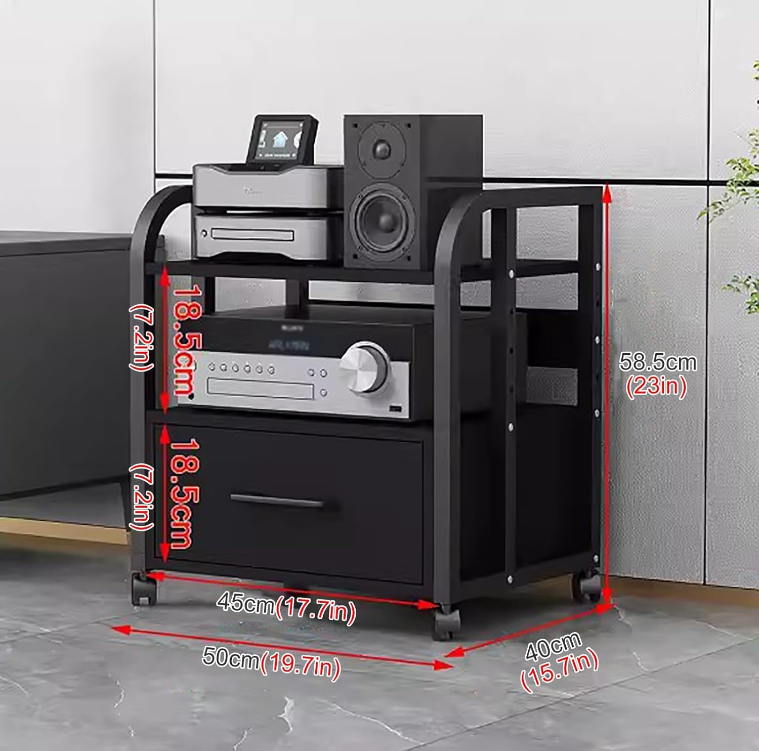 UYCVT Heavy Duty Home Stereo Rack System Adjustable Height Shelf & Wheels 4-Tier Audio/Video Component Cabinet for Amplifiers Players Tv Accessories with Drawer-2 Tier-with Drawer