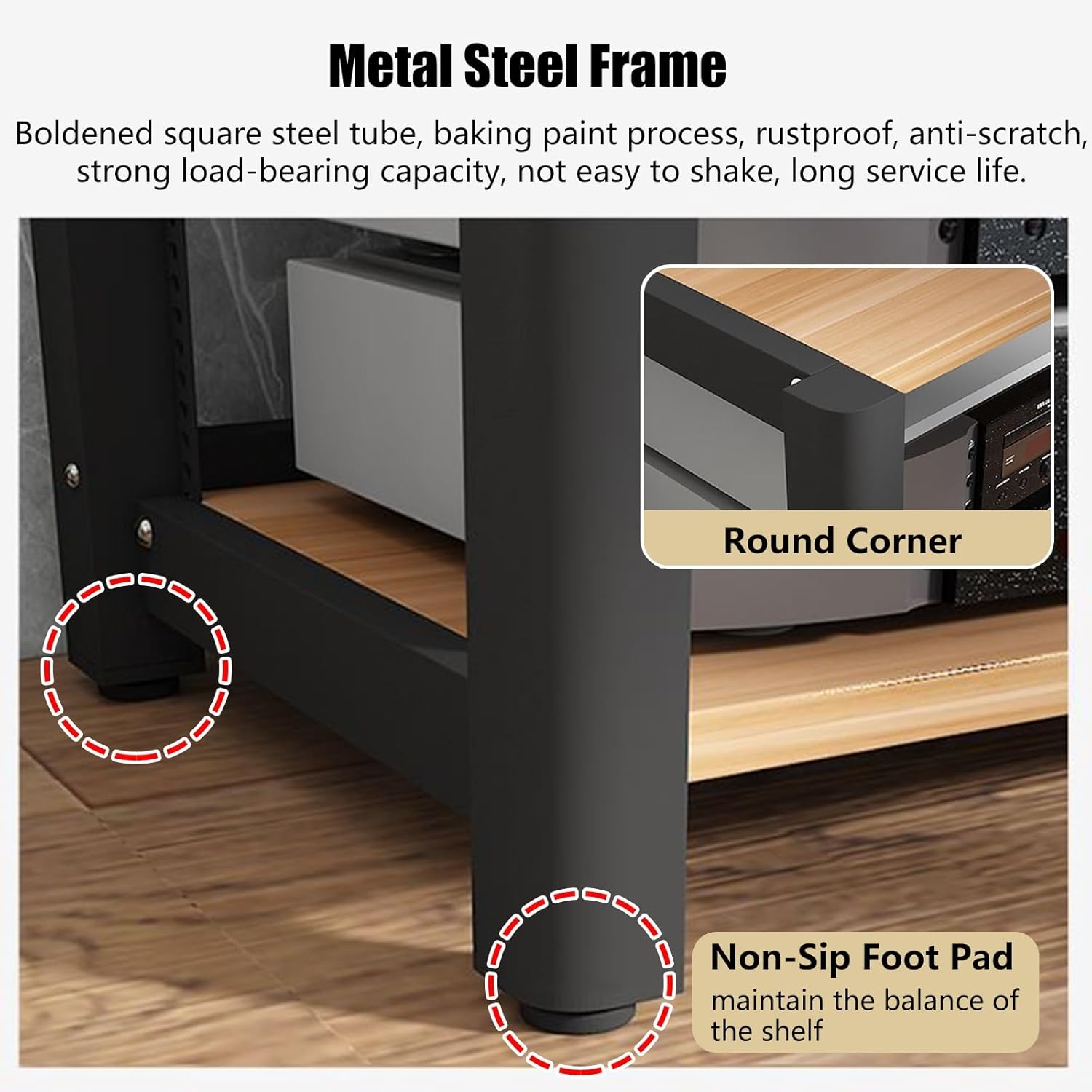 RENLXFI Modern Audio-Video Media Stand with 2 3 4 5 Height-Adjustable Shelves