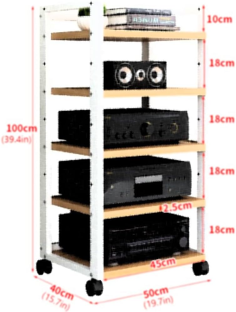 KGPGNYMYHA 5-Tier Corner Storage Rack Wooden AV Media Stand Movable Media Shelf Home Theater Stereo Rack Audio/Video Component Cabinet Multi-Function Shelf(White)