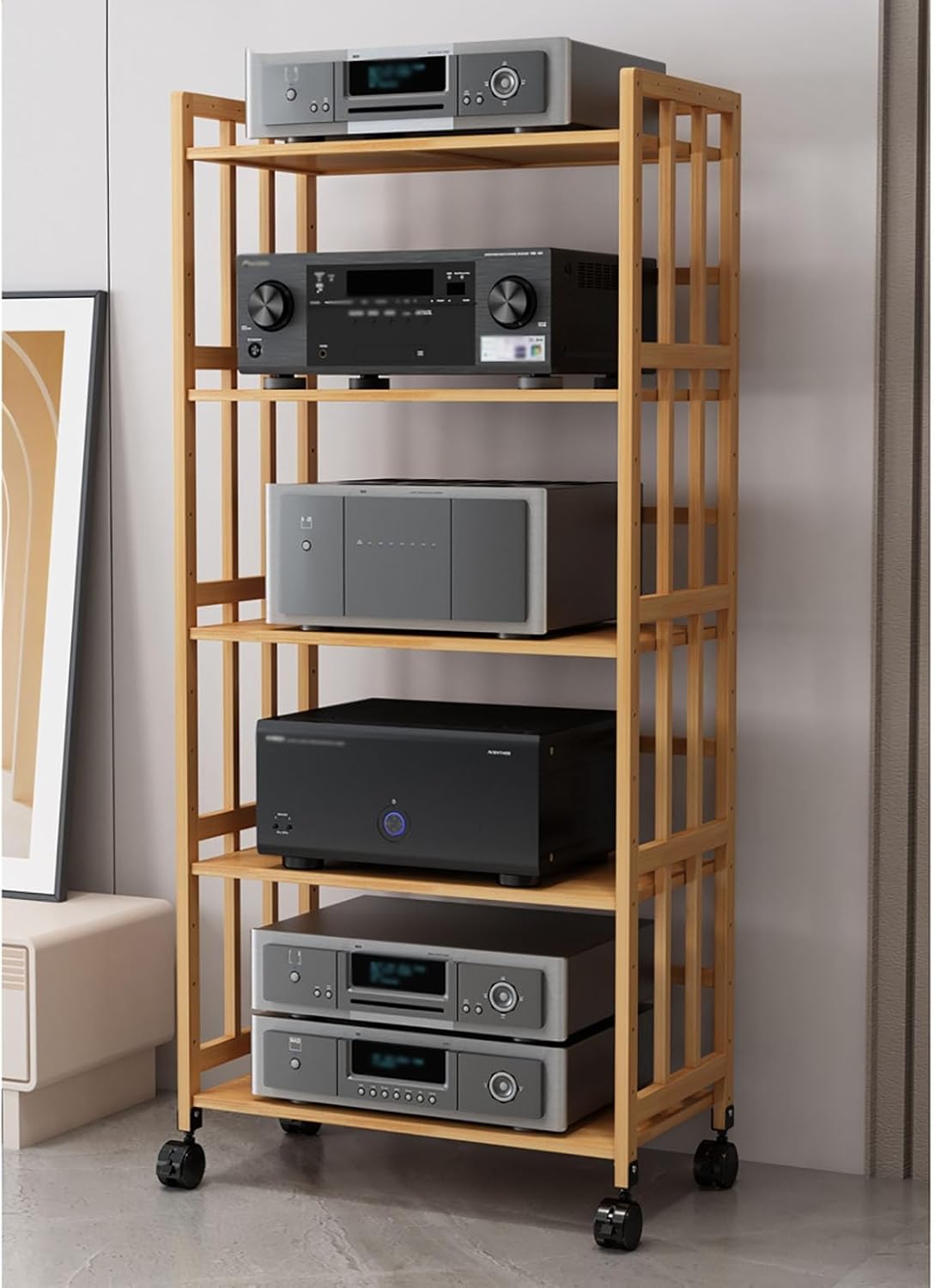 5-Tier Mobile AV Media Stand Corner Wooden Corner Component Cabinet Stereo Audio Rack