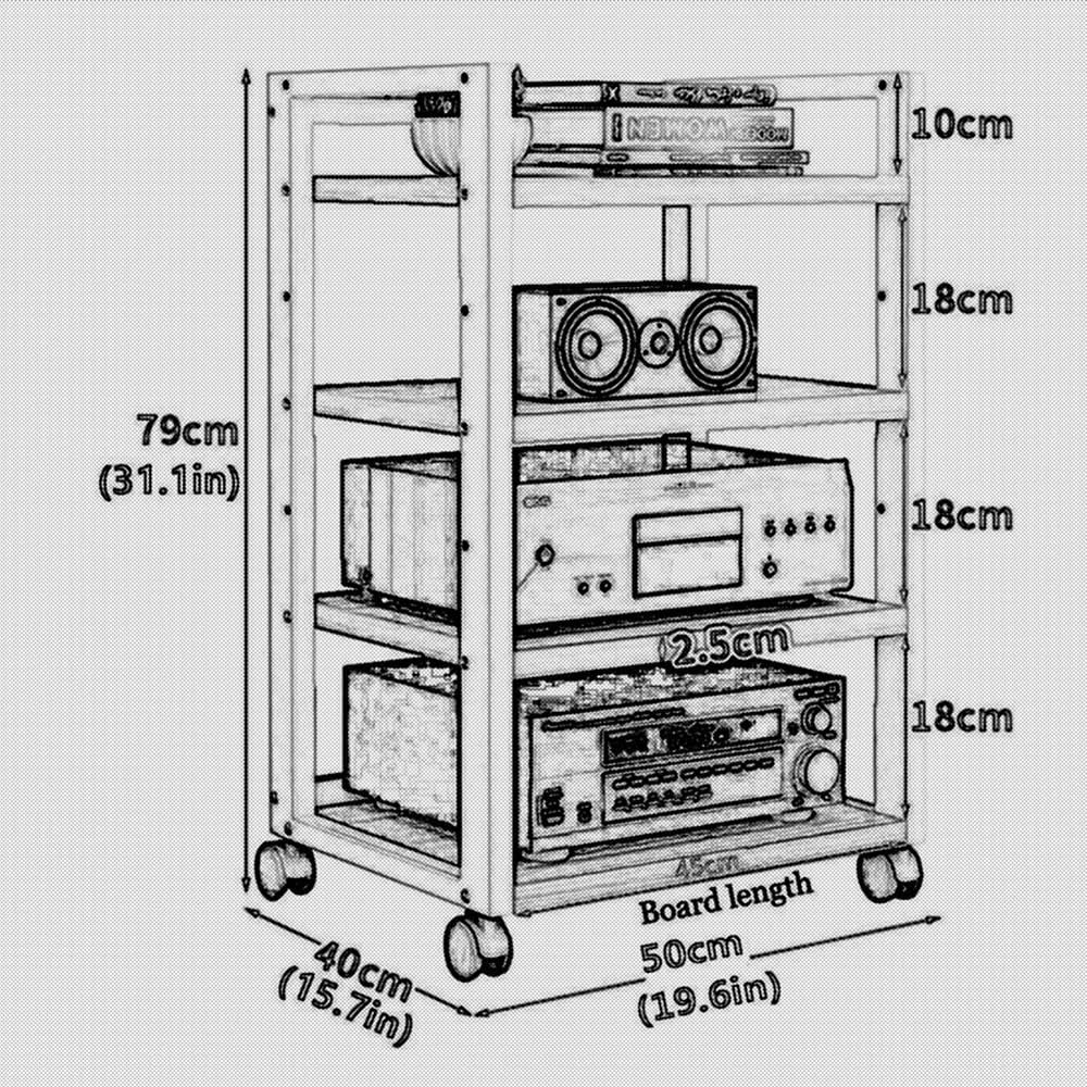 KGPGNYMYHA 4 Tier Stereo Rack AV Media Stand Movable AV Cabinet Office Stereo Component Cabinet Media Shelf Open Corner Media Center For Theater Recording Room(White)