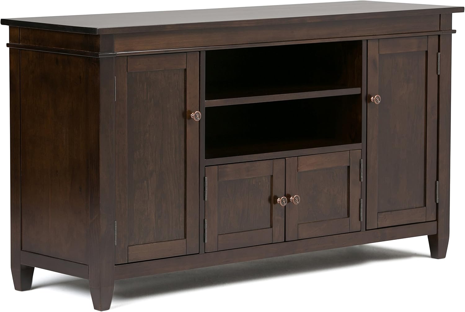 SIMPLIHOME Carlton TV Stand - 54 inch Wide Solid Wood Media Console in Dark Tobacco Brown