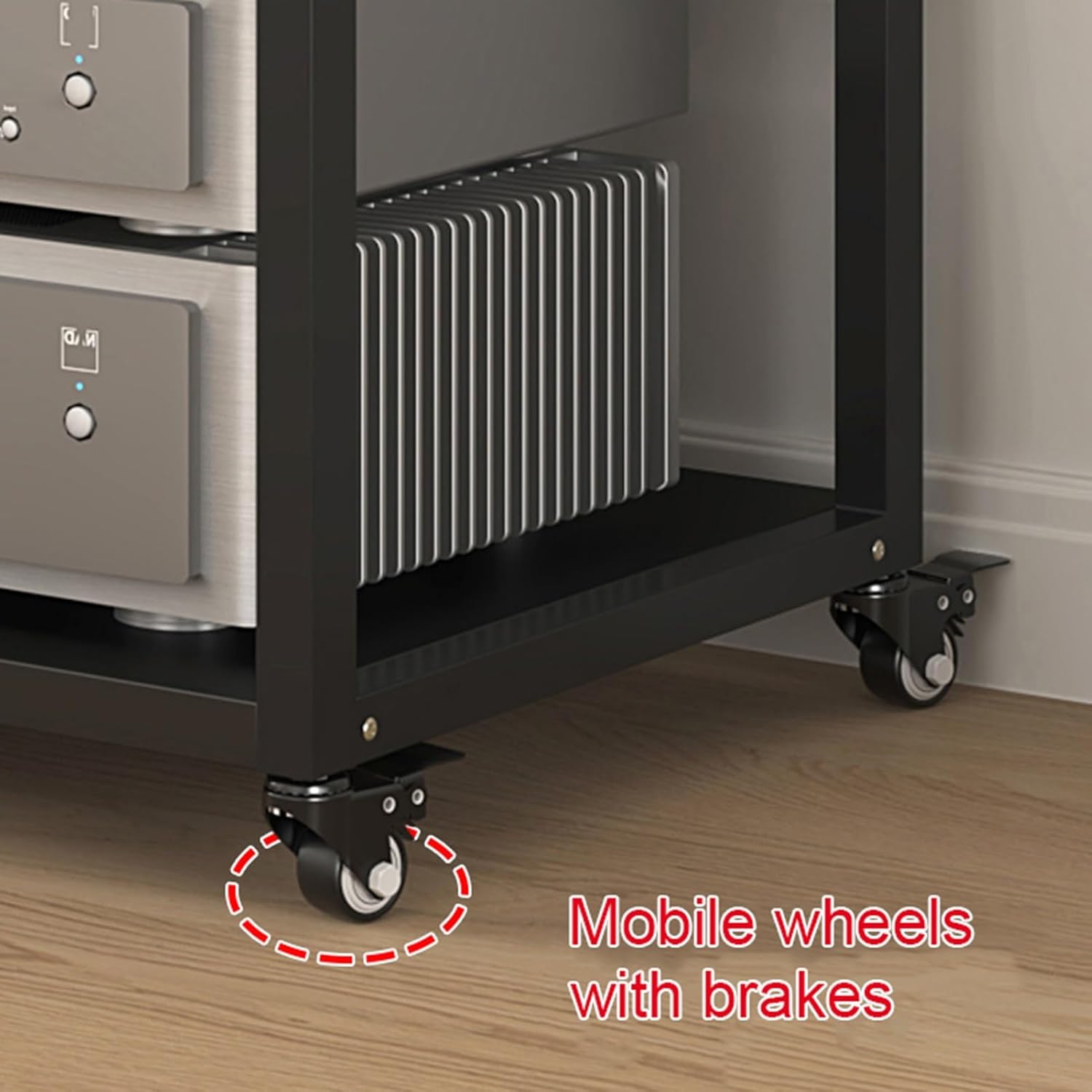 5 Tier Audio/Video Media Stand with Mobile Wheels - Multifunctional Component Cabinet for DVD