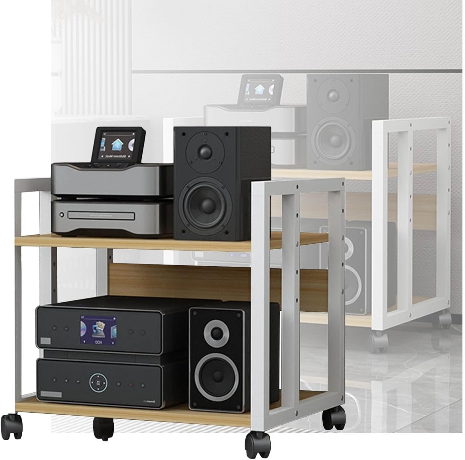 BXKCFYBSQ 2-Tier Removable Audio Stand Media Player Stand Stereo Rack Sound Tower