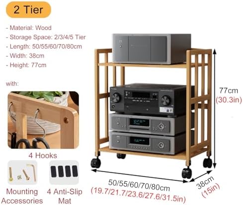Wooden Audio Cabinet Stand - Movable Turntable Holder & Stereo Rack Tower for Living Room & Office - Stylish Storage Solution for Home Entertainment Systems