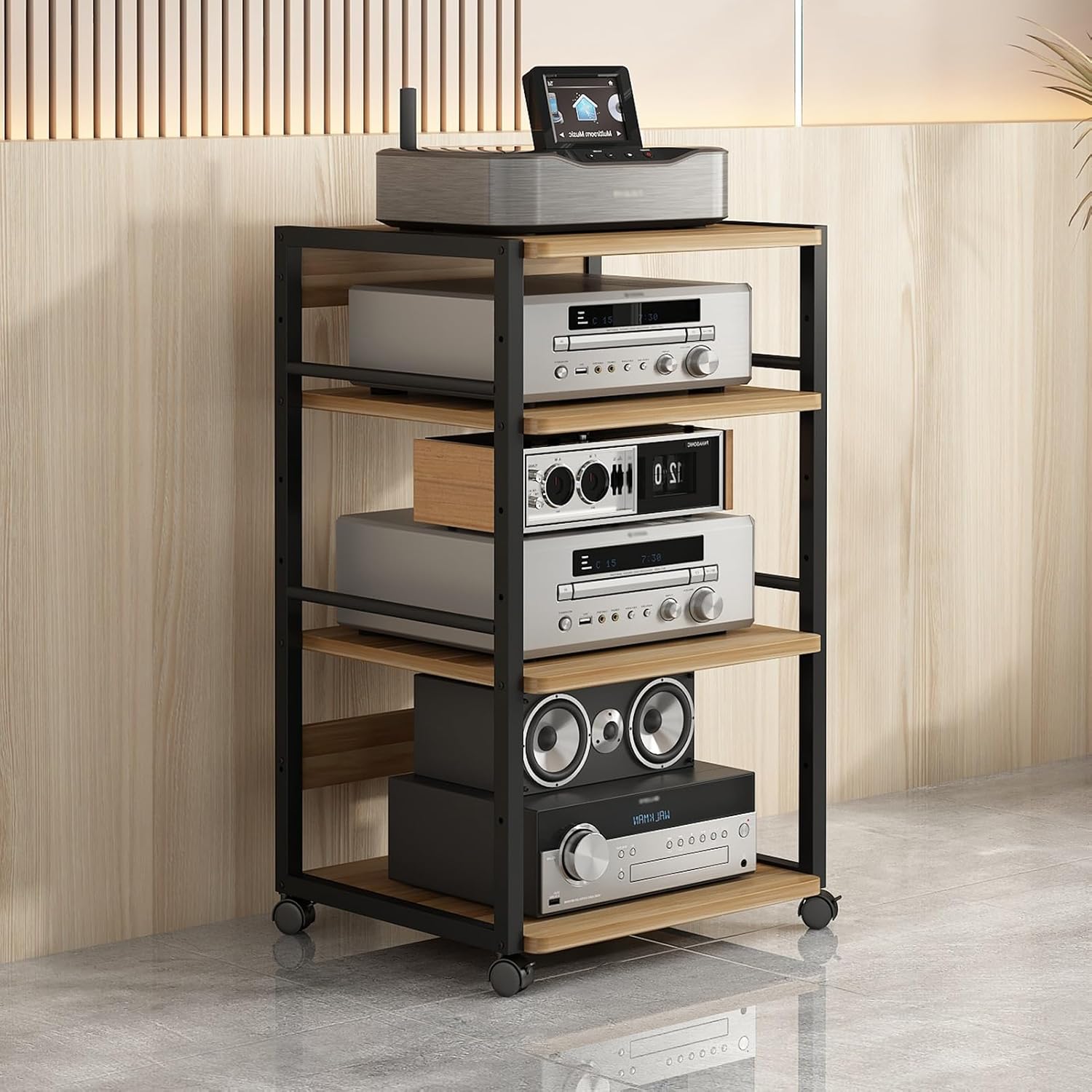 QUANGJN 3/4/5-Tier Media Stand Corner Shelf Stereo Components Storage Cabinet