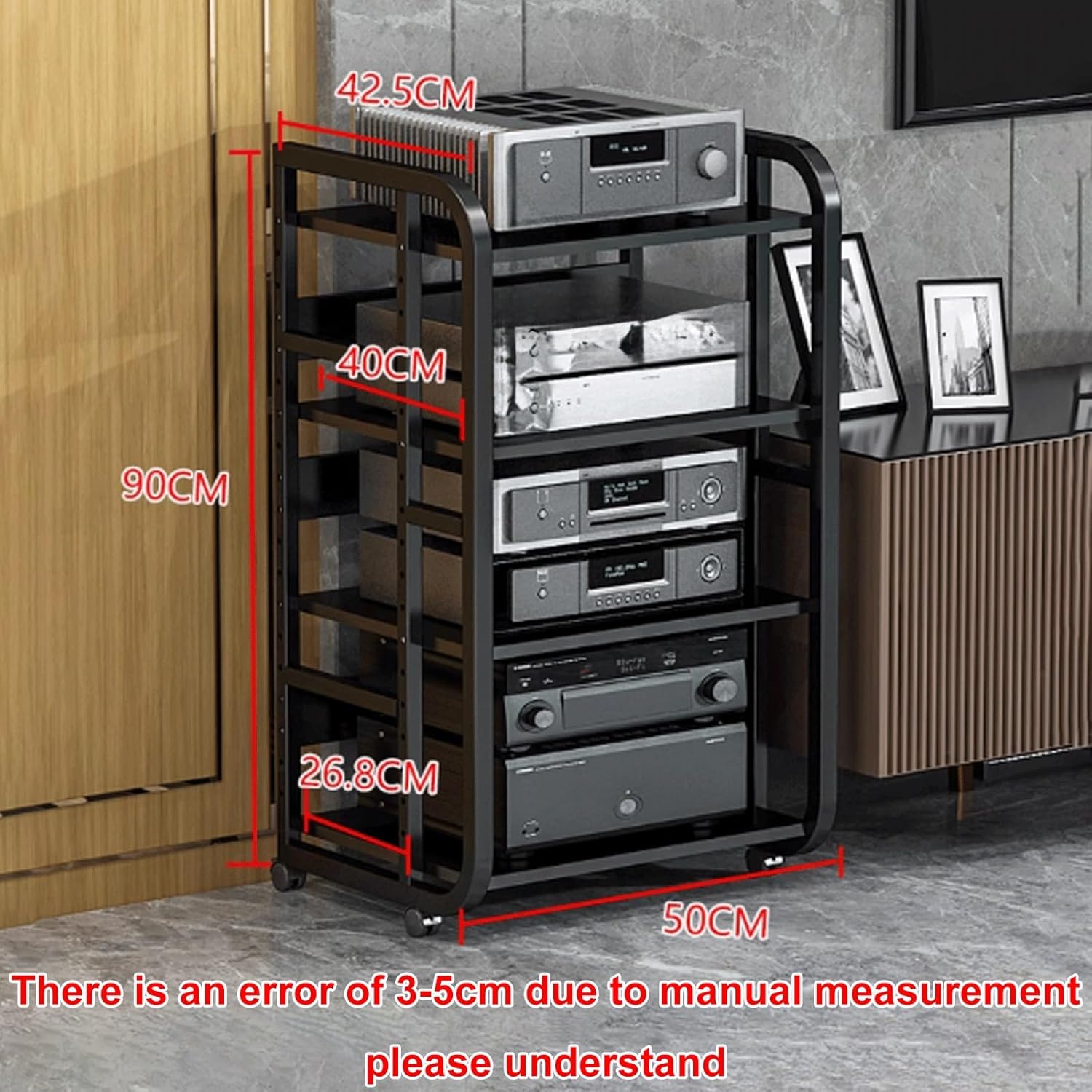 Heavy Duty AV Media Stand with Universal Wheels - 4-Layer Audio Rack Tower Storage Organizer