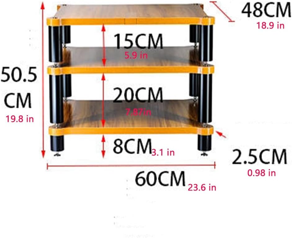 NILZA 3-Tier Audio Stand Wood Audio Stereo Rack Media Stand HiFi Rack Audio/Video/Media Components Cabinet Corner TV Stand with Shock-Absorbing Pads(60x48x50.5cm/23.6x18.9x19.8)