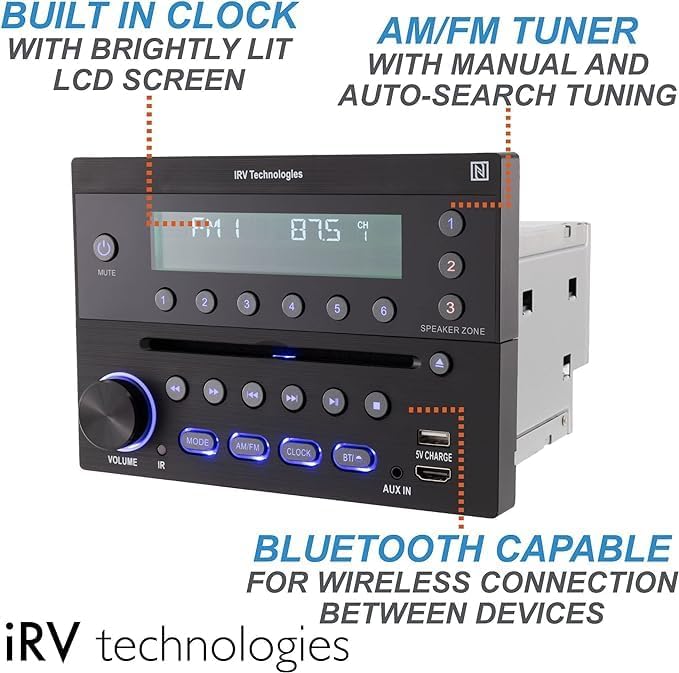 iRV Technology iRV32V2 AM/FM/CD/DVD/MP3/MP4/HDMI in&out w/ ARC/Digital 2.1/Surround Sound/Bluetooth/CEC/NFC