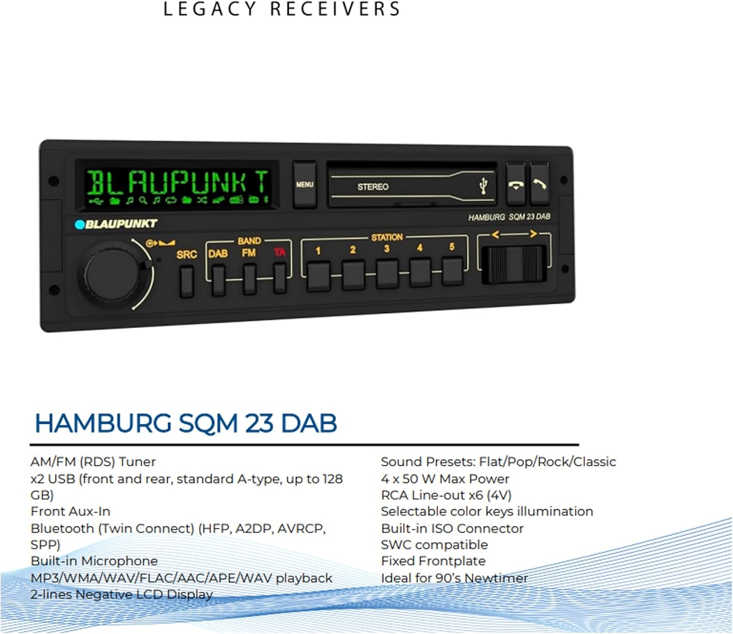 Blaupunkt Hamburg Single DIN Retro Classic USB Bluetooth AM/FM Stereo Receiver