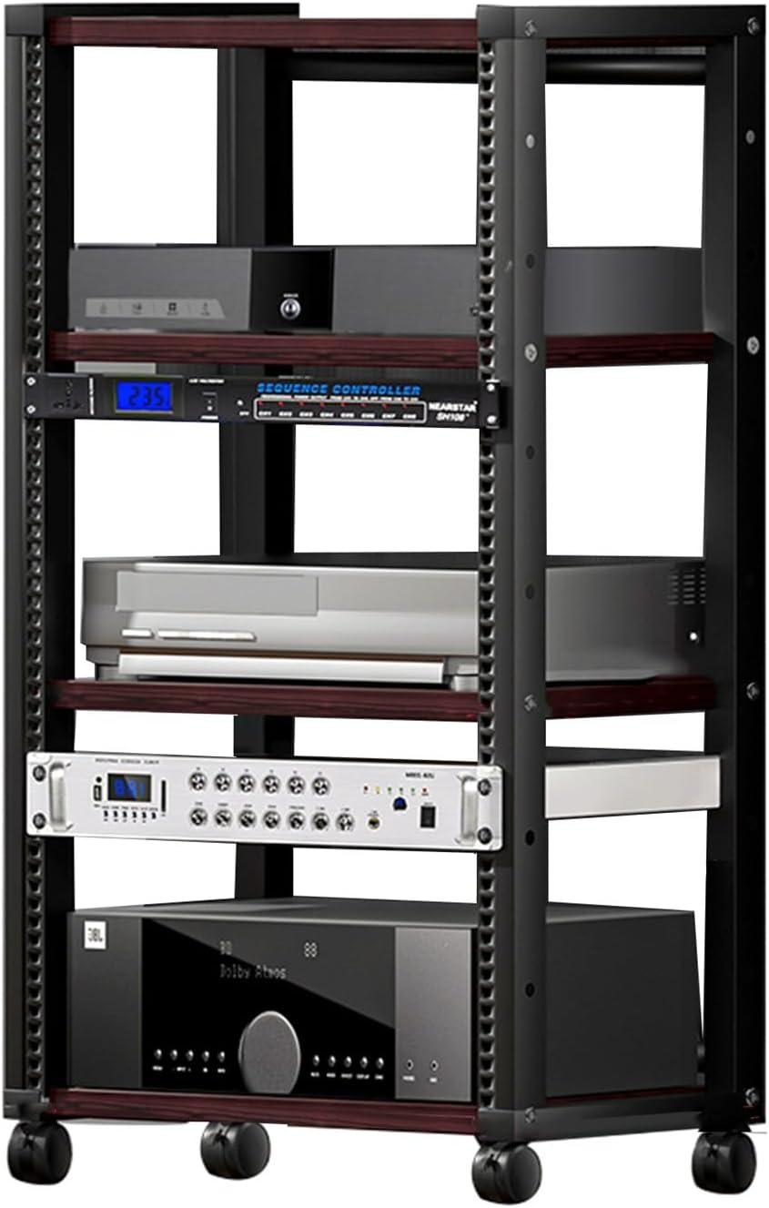 4 Tier Removable AV Media Stand Corner Shelf Wooden Corner Shelf Component Cabinet Stereo Audio Rack Tower With Height Adjustable Wooden Stand For Home/Office/Audio Video/DJ/Theater(Color- 2)