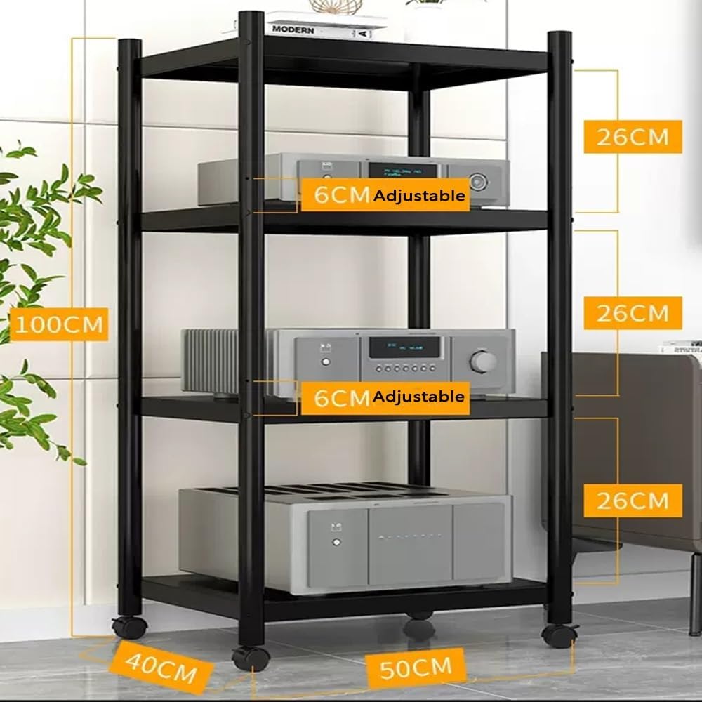NILZA Industrial AV Media Stand 4-Tier Stereo Stand Corner Shelf Audio Rack Media Compontent Stand Adjustable HiFi Audio Cabinet for Gaming Consoles