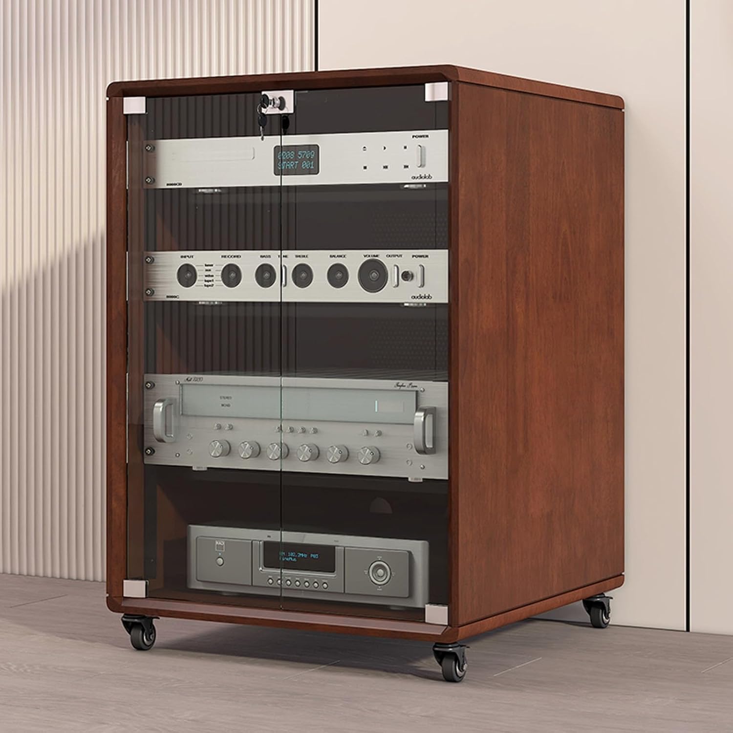 LIHDNGXM Stereo Rack AV Media Stand with Tempered Glass Shelves Stereo Cabinet