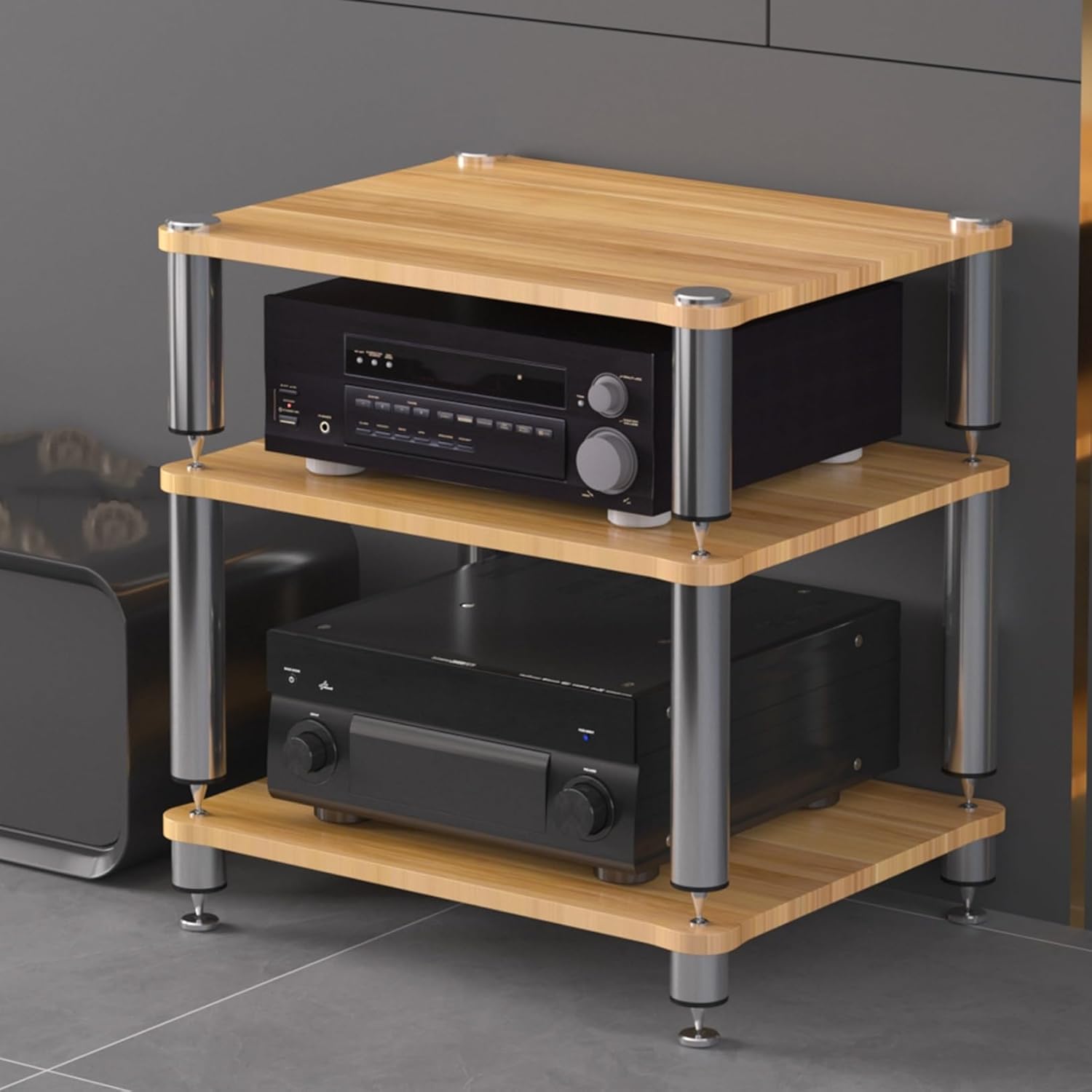 AV Media Stand Corner Shelf Media Console Stereo Racks and Stands with Storage Shelves