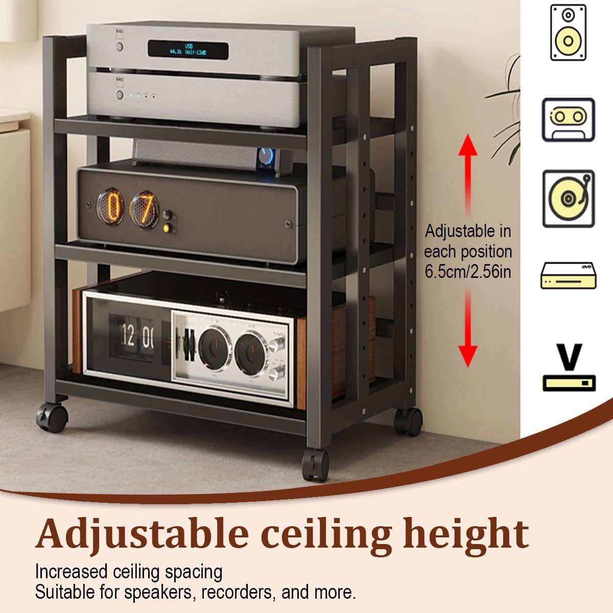 JDPYURV 3/4 Tier Audio-Video Media Stand with Adjustable Shelves