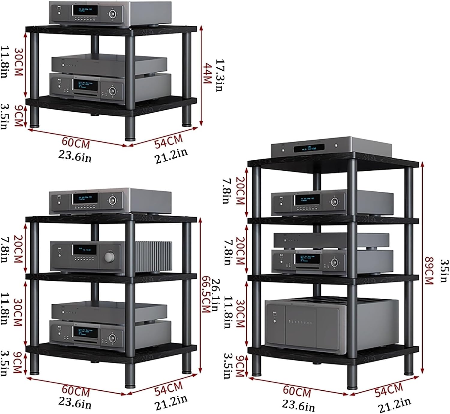 Tv Shelf With Open Stereo Cabinet Wooden Media Storage Cabinet For Dvd Players And Tv Accessories Av Audio Rack With Carbon Steel Frame 4 Tier 60X54X89Cm Video Media Stan-White-2 tier 60x54x44CM