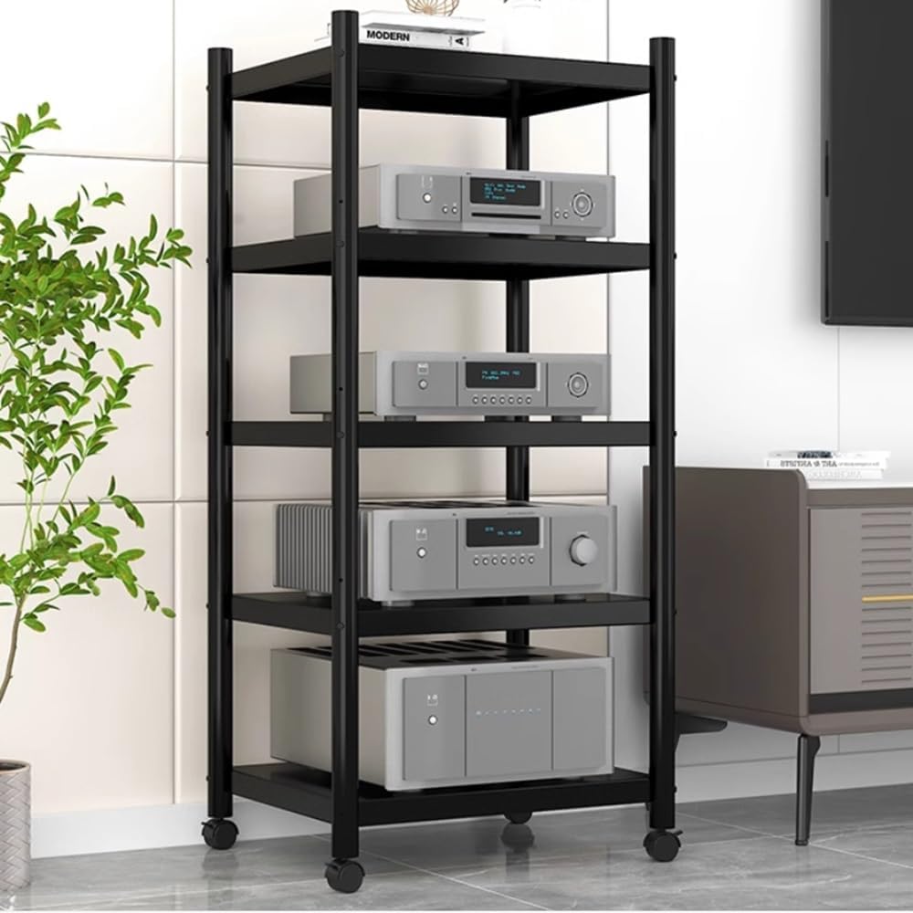 NILZA Industrial AV Media Stand 4-Tier Stereo Stand Corner Shelf Audio Rack Media Compontent Stand Adjustable HiFi Audio Cabinet for Gaming Consoles