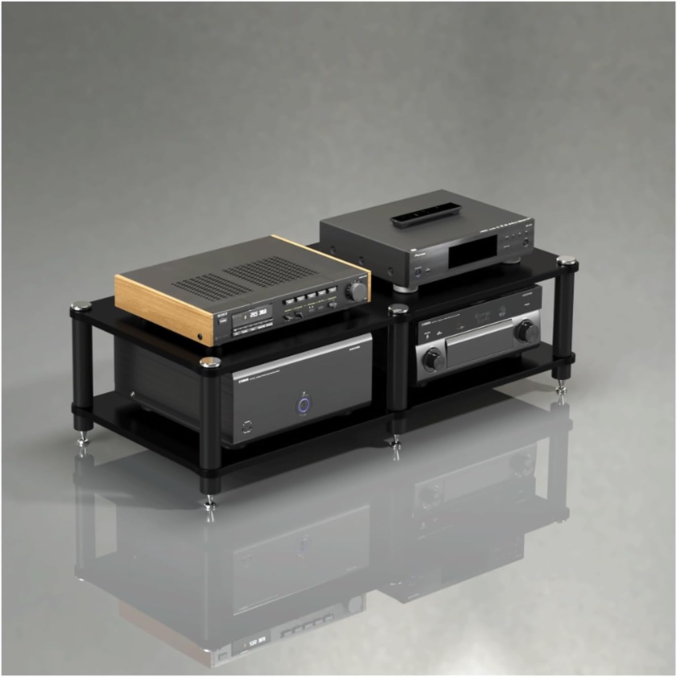 XMFBSY Medios Audio Rack AV Media Stand Modern Audio-Video Cabinet Stereo Component Rack HiFi Stand Wooden Game Console Equipment Shelf for CD Record Player Organizer(Black