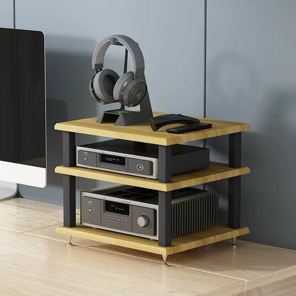 NILZA 4 Tiers Audio Rack Storage Shelf Desktop Av Stand Home Office Stereo Stand Wooden Shelves Audio Video Media Stand Component Cabinet Audio Tower Stand for Home/Office/Theater(Walnut
