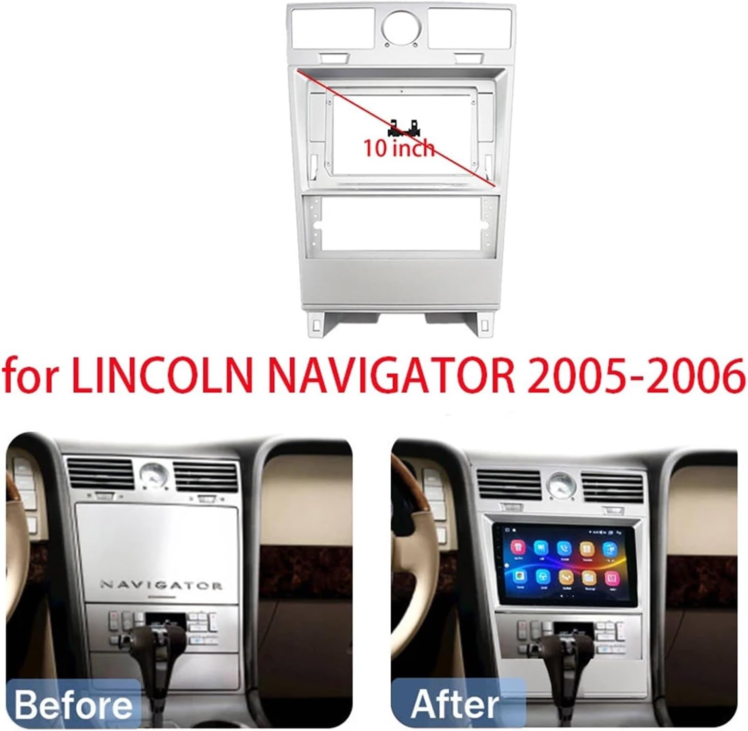 OLKUTIVQ 2 Din Radio Fascia Compatible for Navigator 2005-2006 Audio GPS DVD Stereo CD Panel Dash Mount Installation Trim Kit Frame