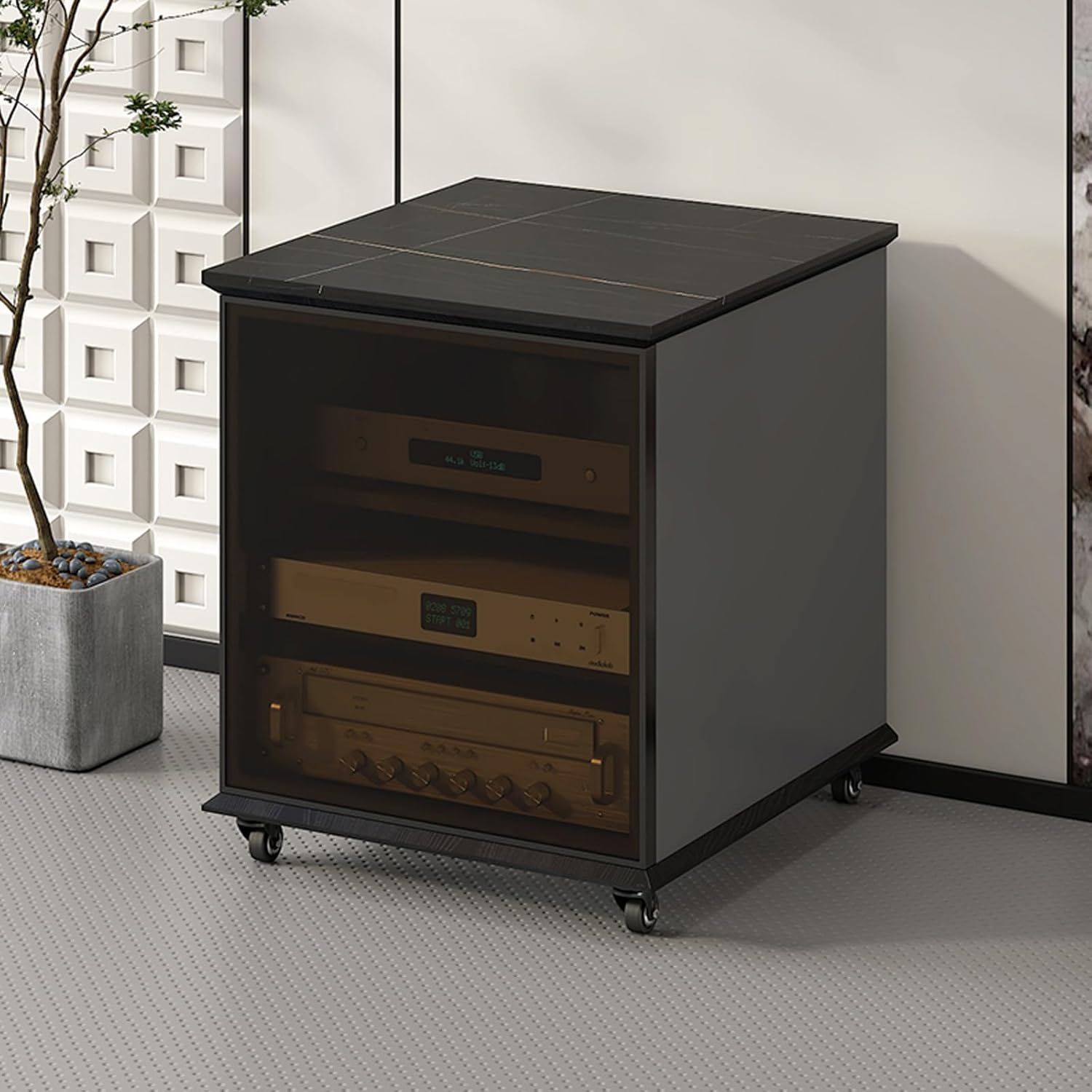 YITAYMLI AV Stereo Media Solid Wood Storage Cabinet Adjustable Shelves