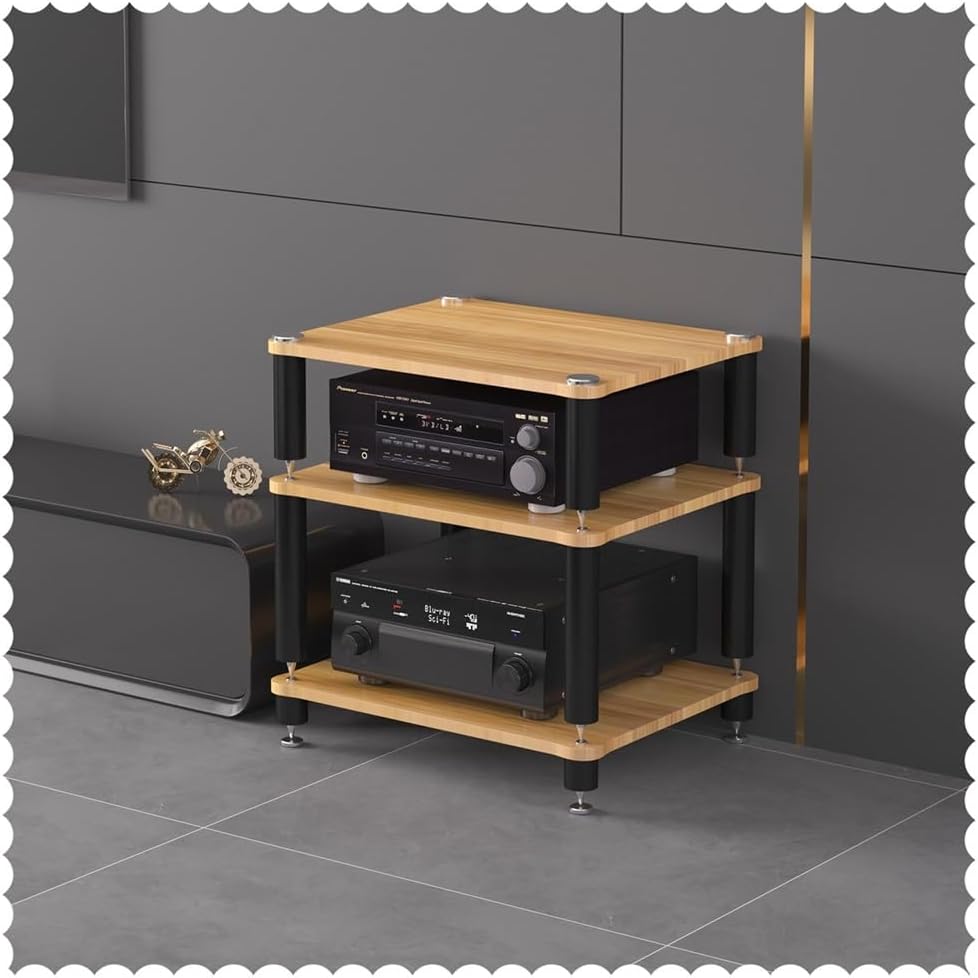 BIUBPW Stereo Cabinet Home Office HiFi Rack AV Media Stand 3 Tier Audio Video Component Cabinet Record Player Stand Shock-Absorbing AV Equipment Rack(Light Walnut)