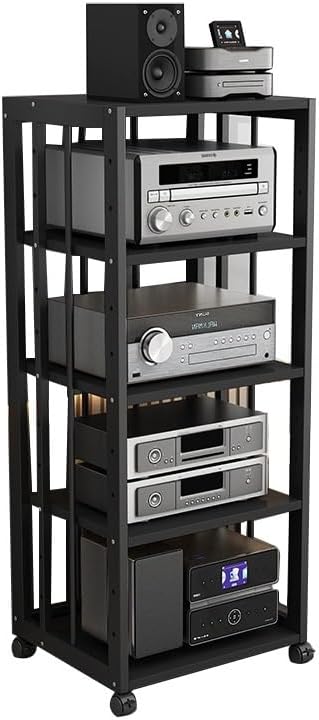 YLQFGUVWK 5-Layer Removable Audio Stand Media Player Stand Adjustable Open Storage Rack Floor Standing Shelf Cabinet For Home/Office/Audio Video/DJ/Theater(Black)