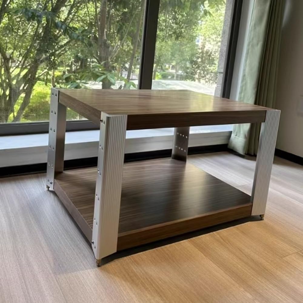 KGPGNYMYHA Aluminum Stereo Cabinet AV Media Stand Walnut Solid Wood Rack Audio Tower Audio Video Components Cabinet With Shock Spikes For Home Office(Natural