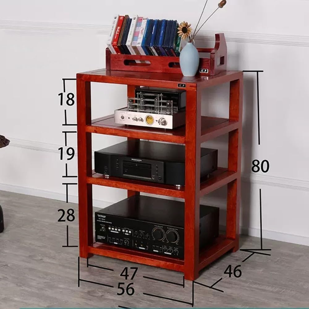 NILZA HiFi Rack Solid Wood Media Stand Corner Media Storage Cabinet 2/3/4 Tier AV Cabinet Floor-Standing Stereo Storage Shelves Stereo Stand Audio Rack for Theater Recording Room(Walnut