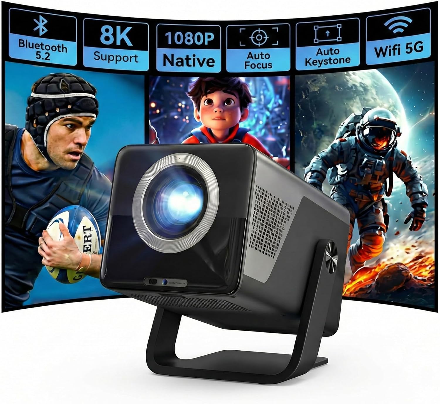 AUKUYEE Mini Portable Smart Projector with WiFi 6 and Bluetooth 5.4