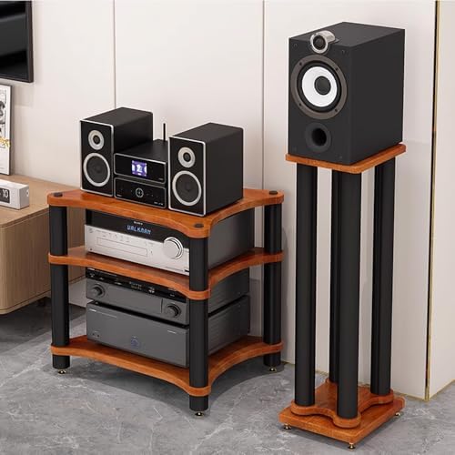 USZWBY Media Stereo Cabinet Standopen Av Cabinet Audio Component Rack 1/2/3/4 Tier Media Storage Stand HiFi Rack Cd Player/Game Console/Stereo System Shelf (Black-3Tier-62Cm Tall)