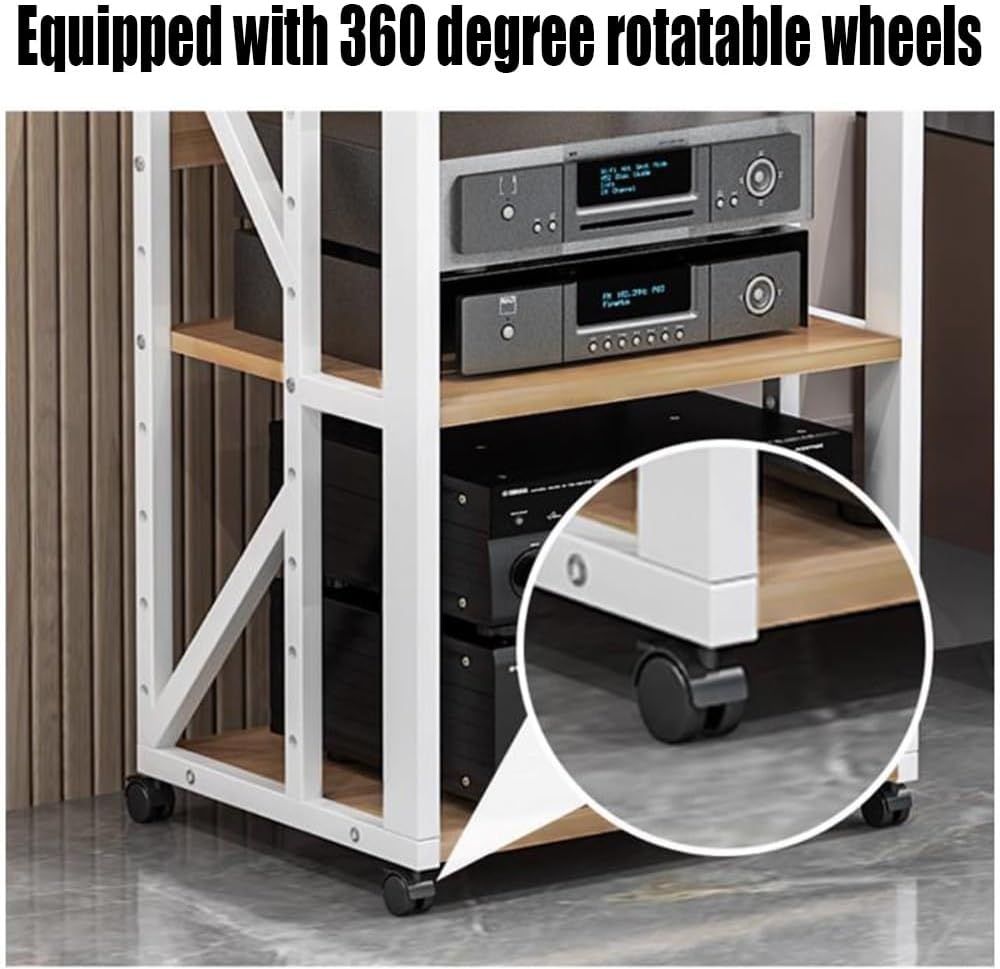 KGPGNYMYHA AV Media Stand With Wheel Movable Stereo Racks 3 4 5 Tier Audio Video Component Cabinet Game Console Shelf For CD DVD Player WiFi Routert(Black