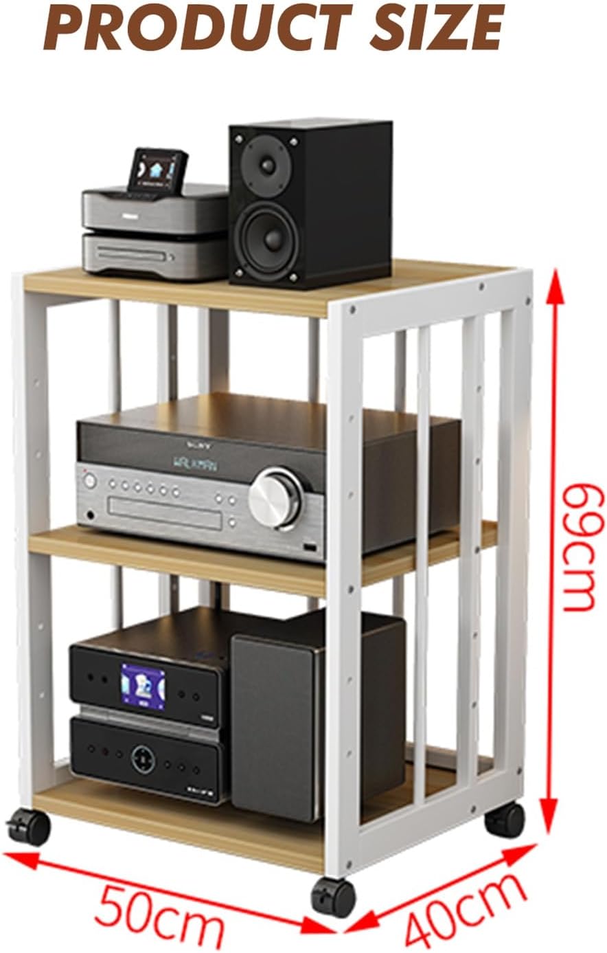 YLQFGUVWK 3-Layer Media Storage Cabinet Video Rack CD Player Stand Stereo Component Storage Cabinet for Office/Audio Video/DJ/Theater with Height Adjustable Wooden Shelf(White)