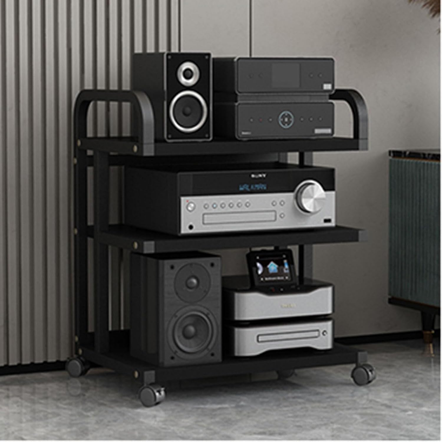 3/4/5-Tier Movable Media Stand Audio/Video Component Cabinet with Wooden Shelf