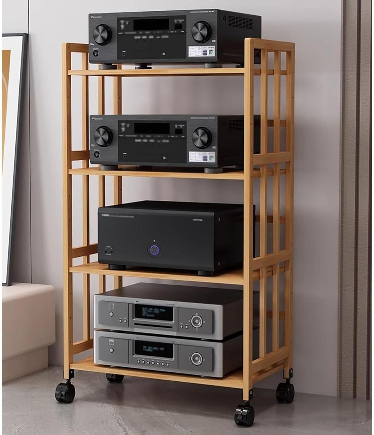 Media Stand 3/4/5-Tier AV Media Stand Corner Wooden Corner Component Cabinet Stereo Audio Rack