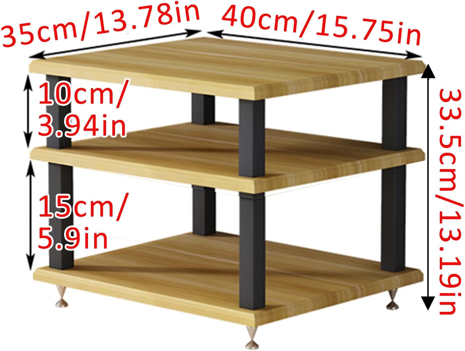 4-Tier AV Media Stand Corner Shelf Audio-Video Rack Stand Entertainment Video Game Console Cabinet Shelf Display Record Player Stereo Receiver for Living Gaming Recording Room(Teak