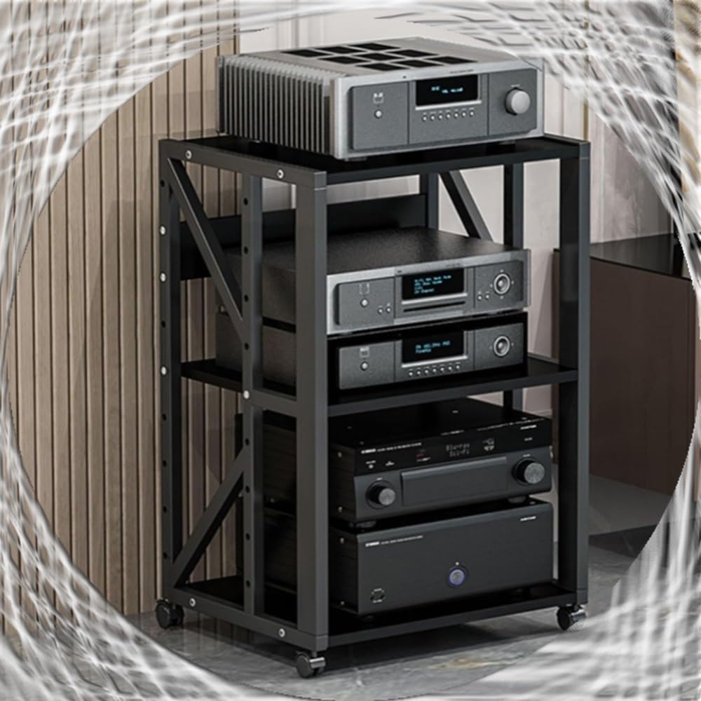 NILZA 3/4/5 Tier Stereo Cabinet Rolling Audio Rack Modern AV Cabinet Audio Video Media Stand