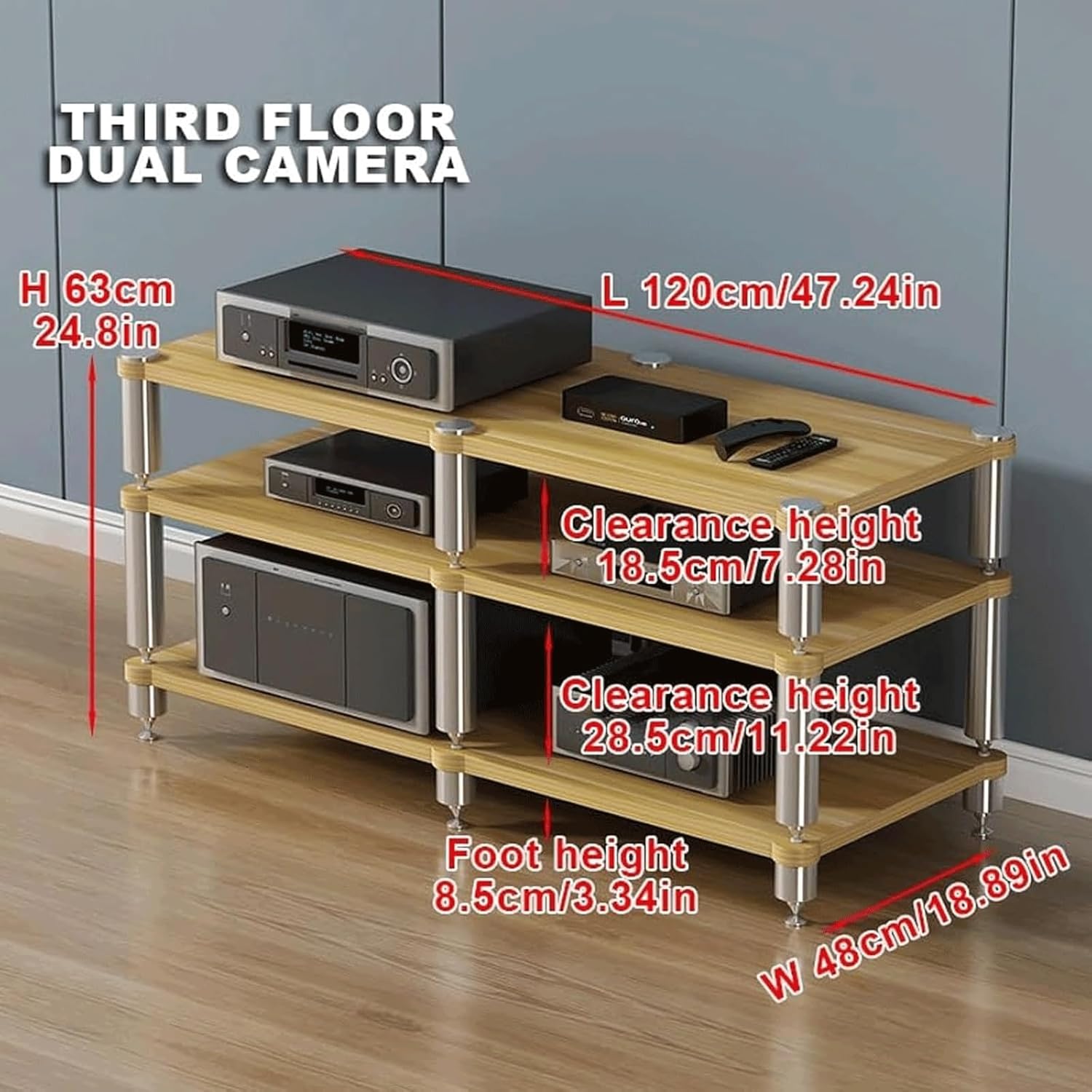 PZEOB Stereo Stands Modern Audio Rack Tower AV Media Stand Wooden Tiered Shelves 2 Tier