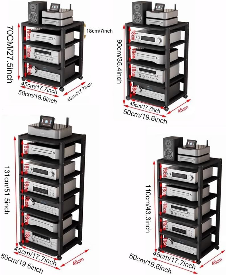 BIUBPW Corner Media Storage Cabinet Audio Video Media Stand 4 5 6 Tier Wooden Shelf Height Adjustable AV Cabinet
