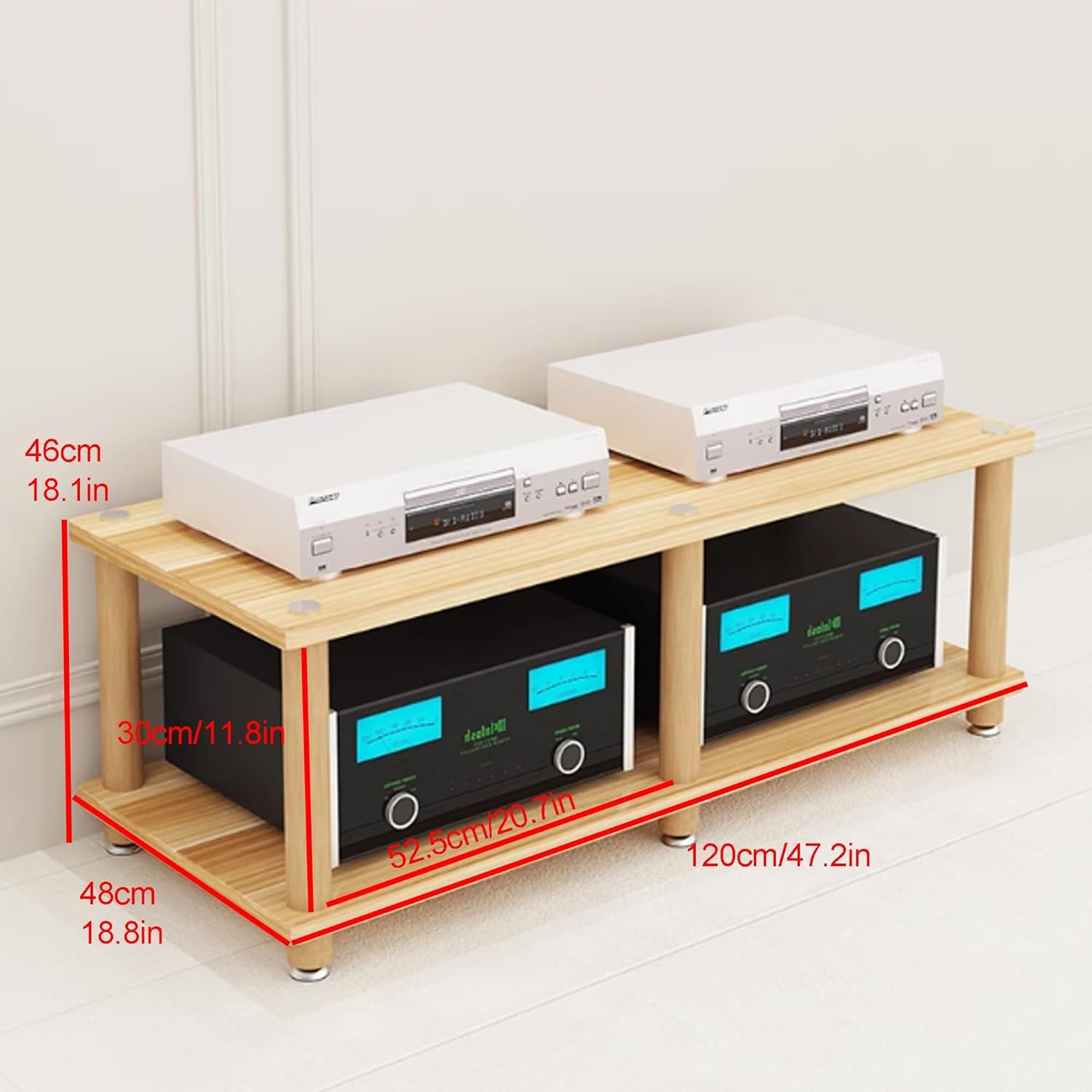 OVOGGPAN Open Stereo Stand AV Media Cabinet Stand Audio-Video Shelving Stereo Component Storage Cabinet for Living Room/Bedroom/Farmhouse Standing(Pomelo Wood