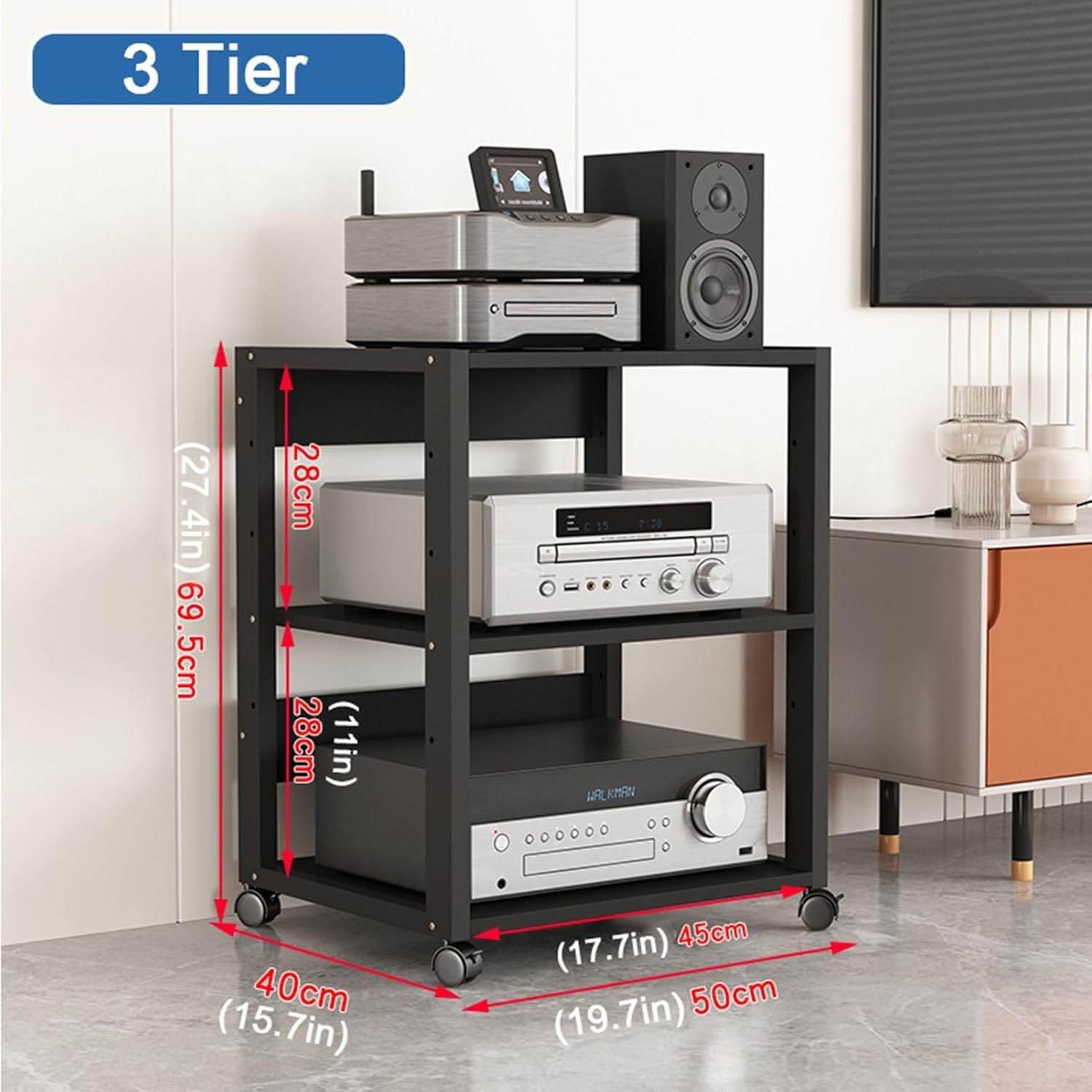 XingLi Audio Rack CD Media Player Stand Audio/Video Component Cabinet Floor-Standing Movable Storage Shelf for Living