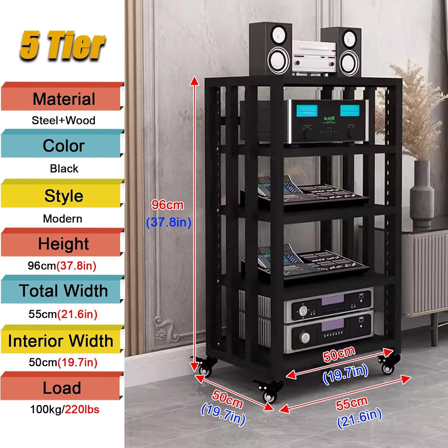 Portable Media Stand Audio/Video Component Cabinet
