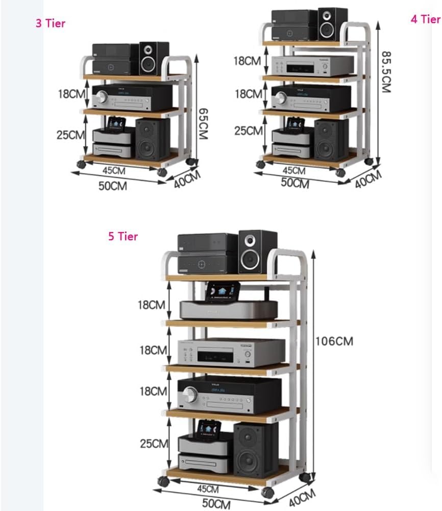 NILZA 3/4/5-Tier Audio Stand Audio/Video Storage Cabinet Audio Rack Home Office Stereo Component Cabinet Media Stand Open-Ended Electronics Equipment Shelf(Black