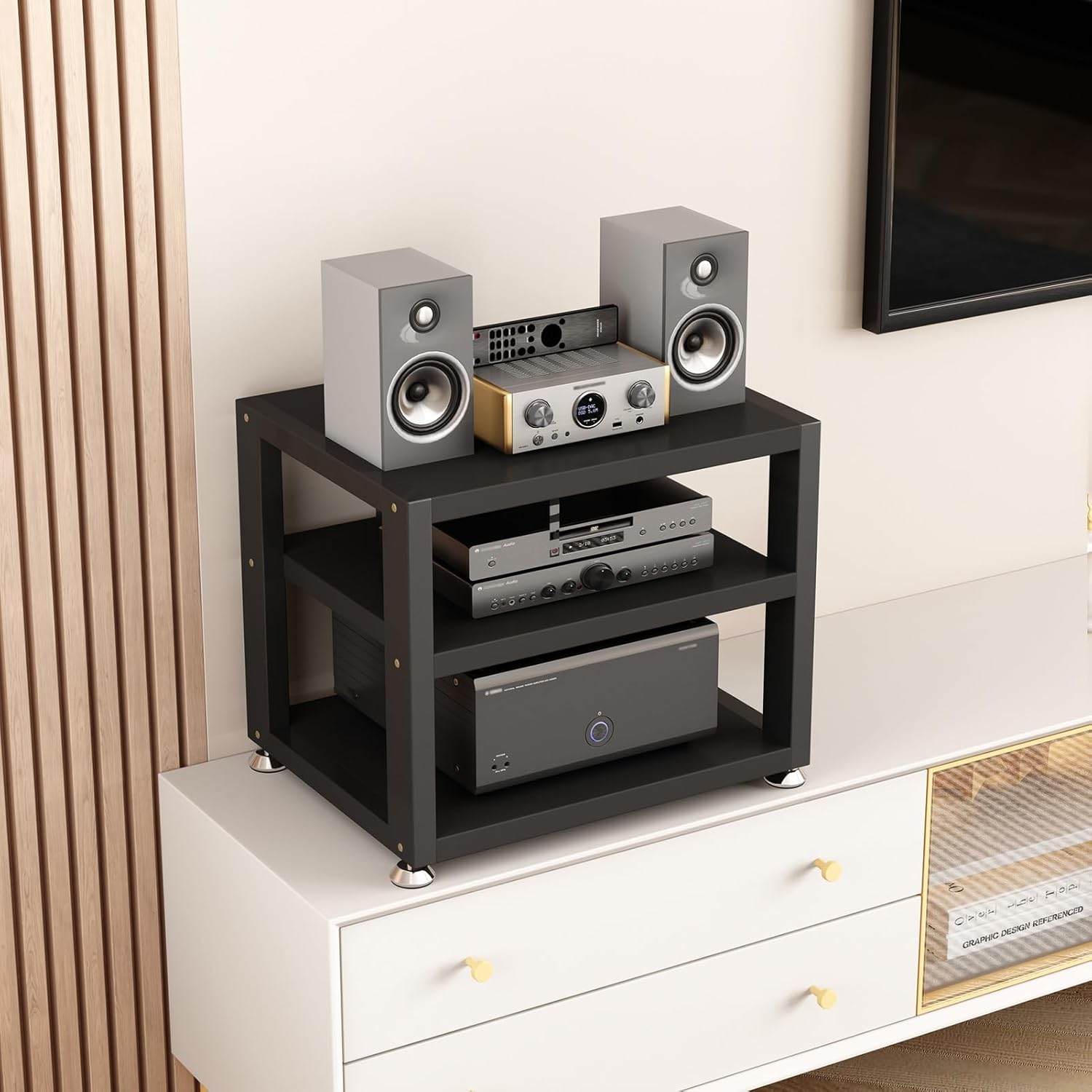 3/4-Tier Audio Rack Corner TV Stand Desktop Media Player Stand Entertainment CD DVD Stereo Components Cabinet