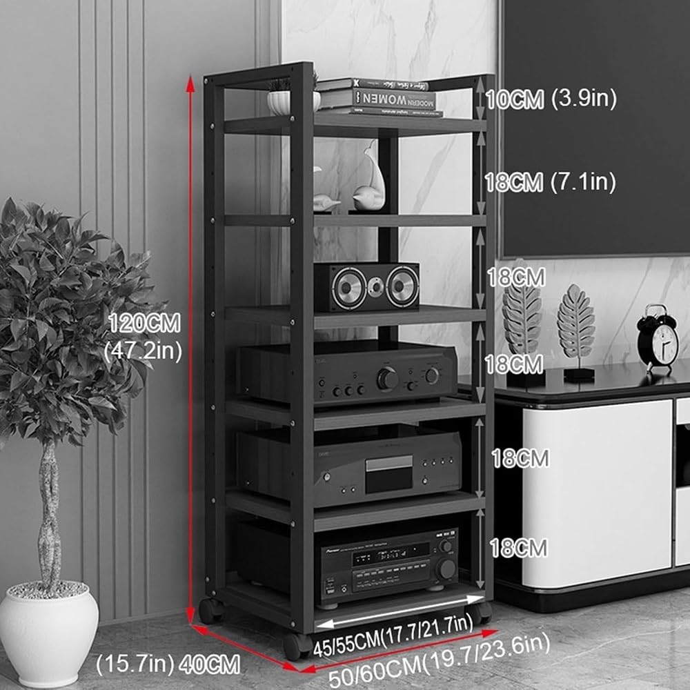 BIUBPW 6Tier Audio Video Rack Movable Media Stand Floor-Standing Stereo Component Storage CD Player Stand Industrial Stereo Rack Audio Tower for Office Theater(Black)