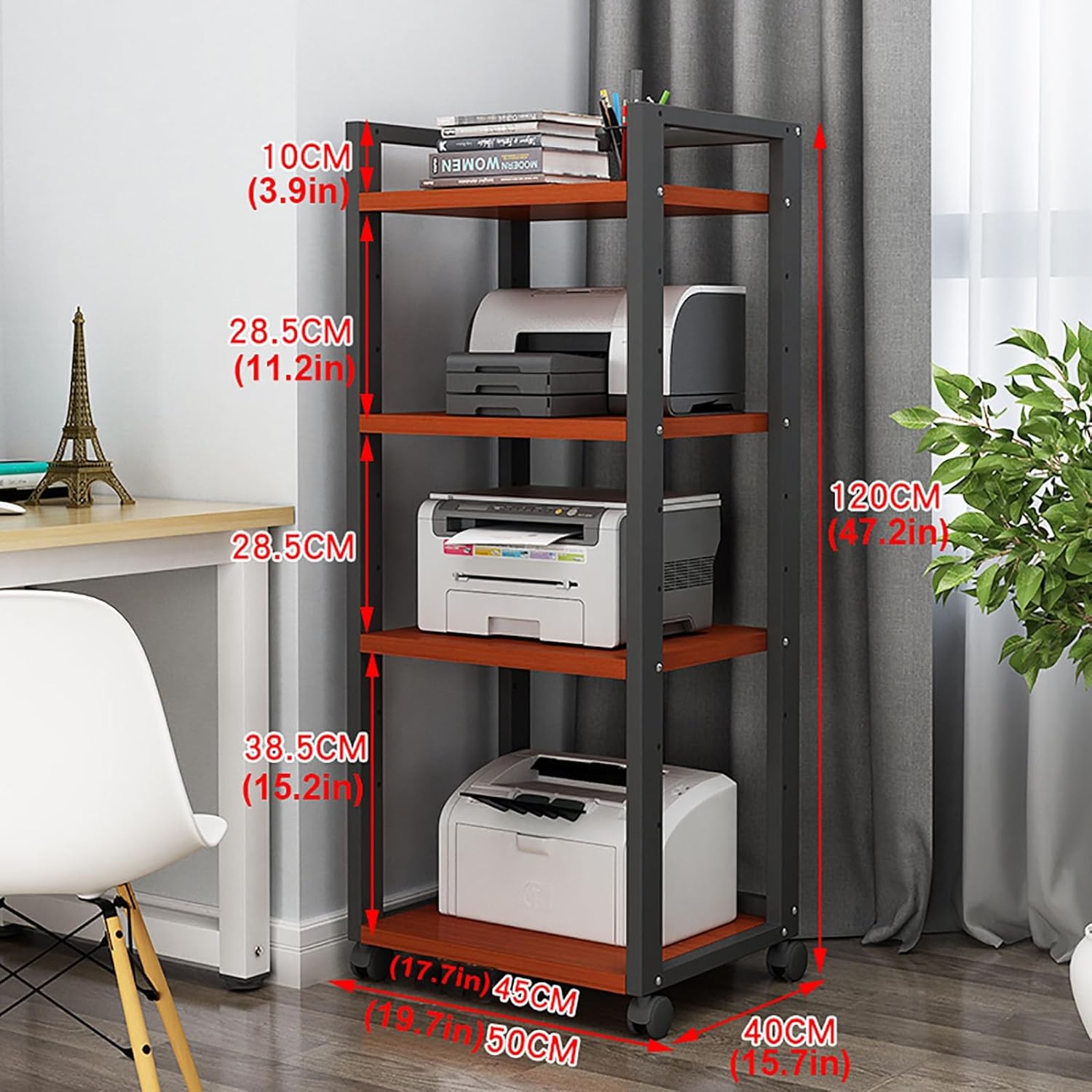 4-Tier Movable AV Media Stand Corner Shelf For Record Player Wooden Stereo Cabinet Audio Rack Tower with Height Adjustable Wooden Shelves Suitable For Home