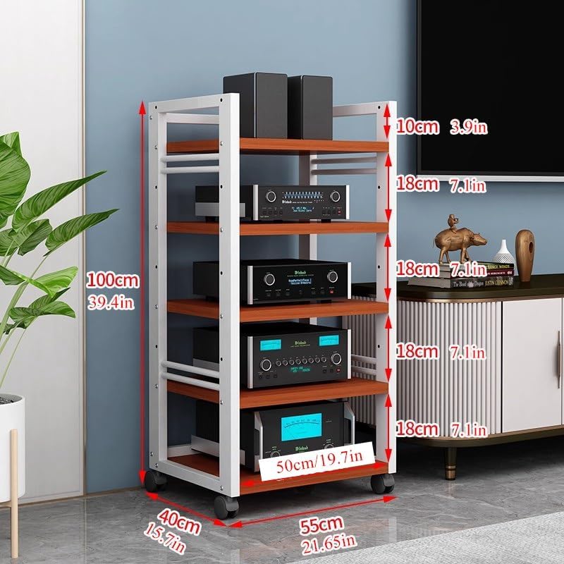 5 Or 7-tier HiFi Rack AV Media Player Stand Desktop Speaker Stand Large Storage Shelf Ideal For Home Office Gaming Room(5 Tier-White2)